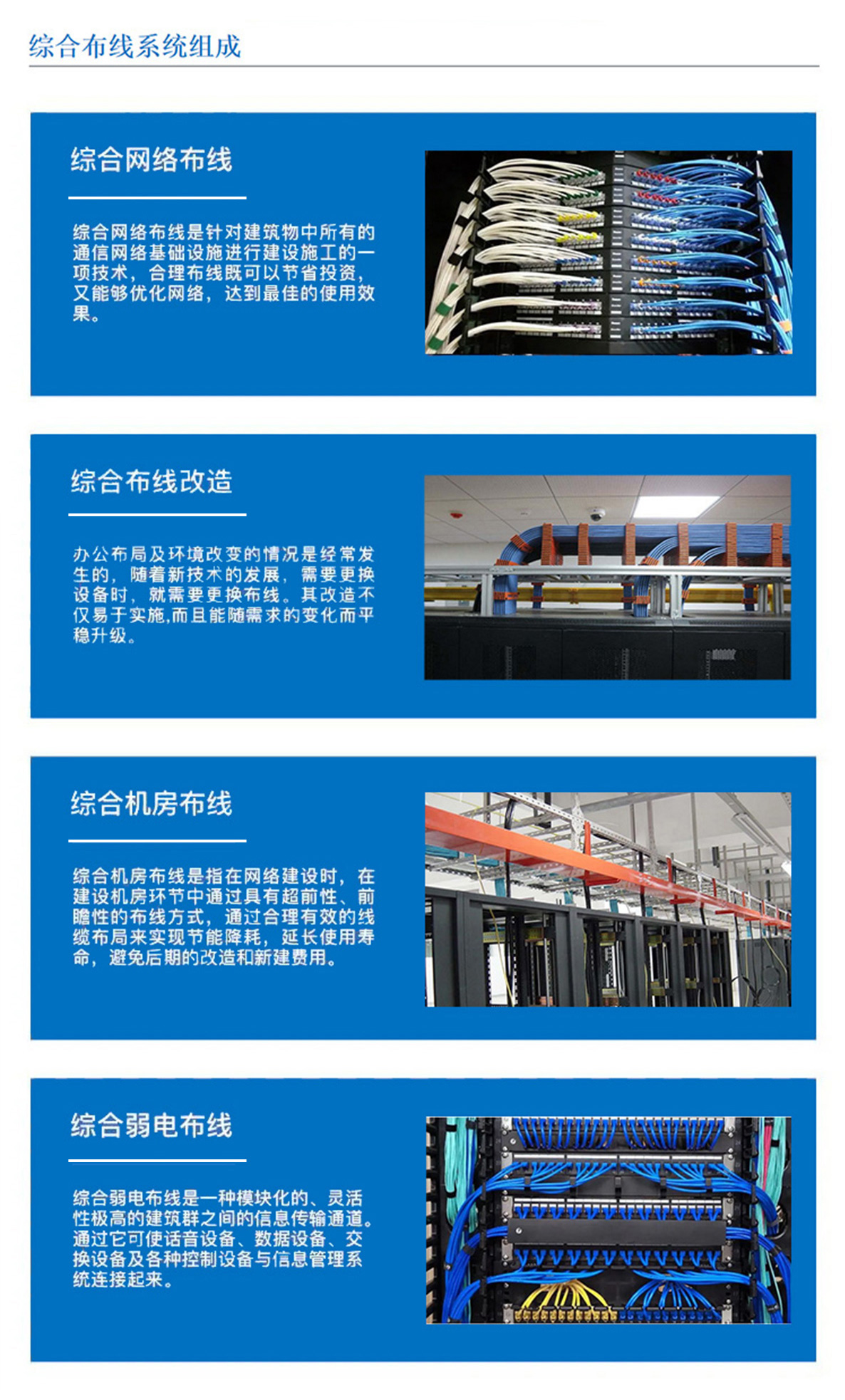 3科技園,工業園,商業園,產業園,農業園,物流園等園區綜合布線，囊括園區網絡布線，綜合布線改造，機房布線,弱電布線等，布線是整個系統的基礎和關鍵環節，其質量直接影響系統的穩定性、可靠性和可擴展性。